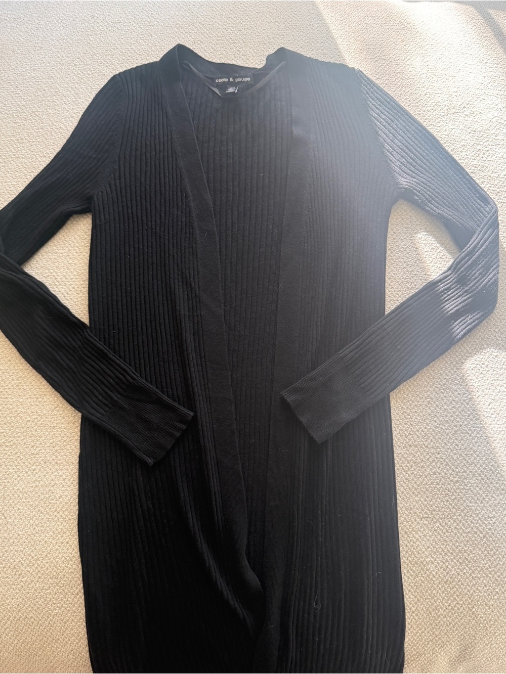 Cable & Gauge Ribbed Black Open Cardigan Sweater